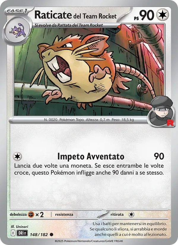 Carta Raticate del Team Rocket dell'espansione Rivali Predestinati, numero 148/182