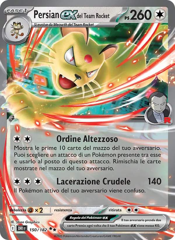 Carta Persian-ex del Team Rocket dell'espansione Rivali Predestinati, numero 150/182