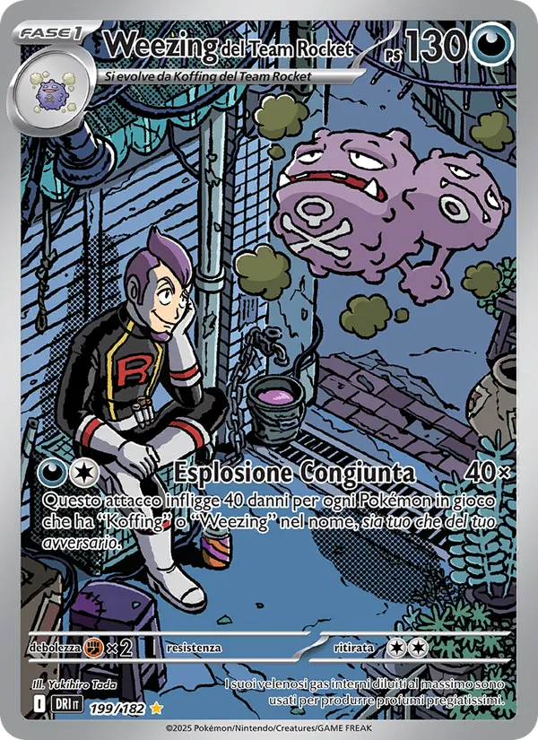 Carta Weezing del Team Rocket dell'espansione Rivali Predestinati, numero 199/182