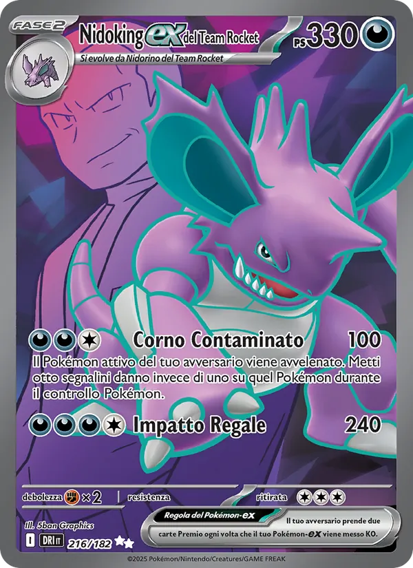 Carta Nidoking-ex del Team Rocket dell'espansione Rivali Predestinati, numero 216/182