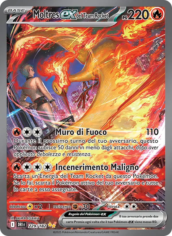 Carta Moltres-ex del Team Rocket dell'espansione Rivali Predestinati, numero 229/182
