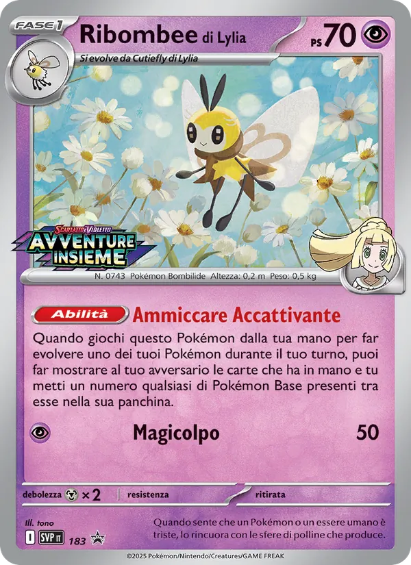 Carta Ribombee di Lylia dell'espansione SVP Black Star Promos, numero 183/225