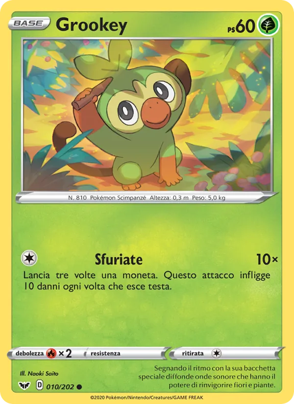 Carta Grookey dell'espansione Spada e Scudo, numero 10/202