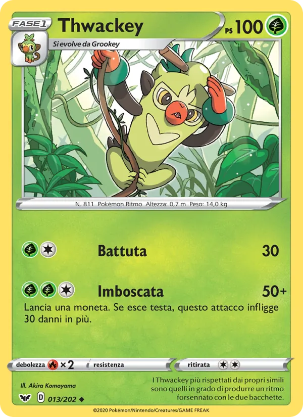 Carta Thwackey dell'espansione Spada e Scudo, numero 13/202