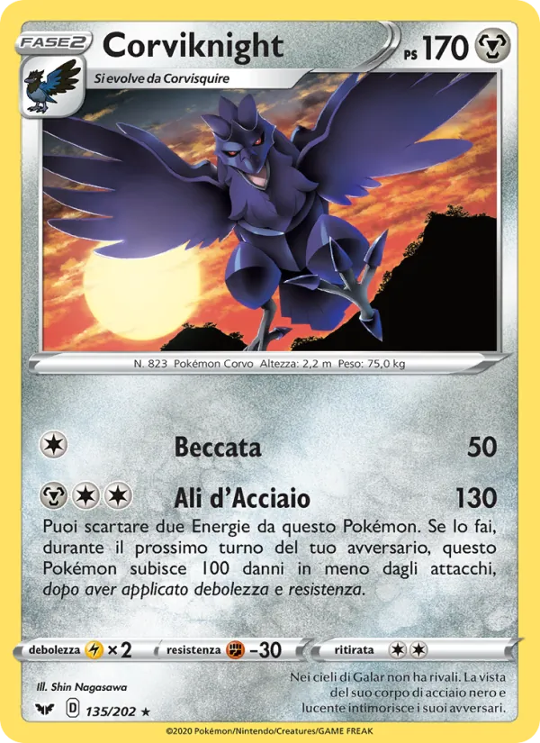 Carta Corviknight dell'espansione Spada e Scudo, numero 135/202