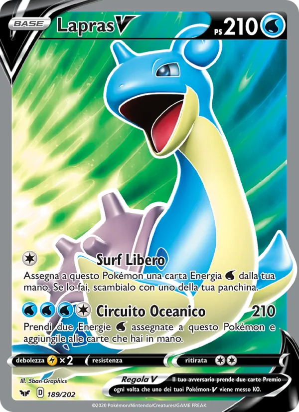 Carta Lapras V dell'espansione Spada e Scudo, numero 189/202