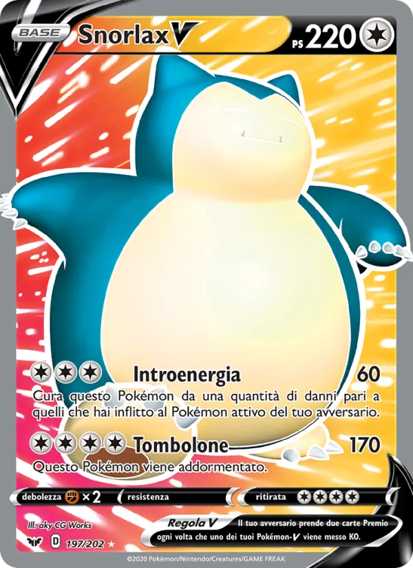 Carta Snorlax V dell'espansione Spada e Scudo, numero 197/202