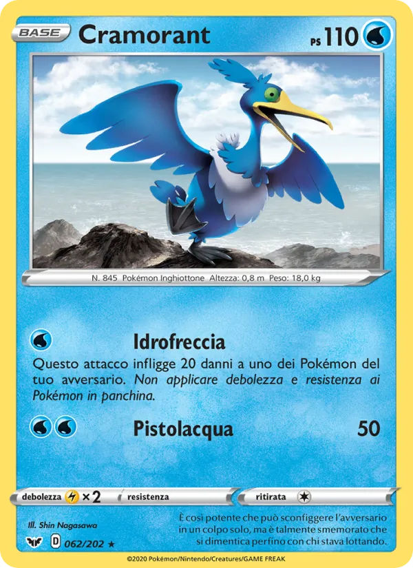 Carta Cramorant dell'espansione Spada e Scudo, numero 62/202