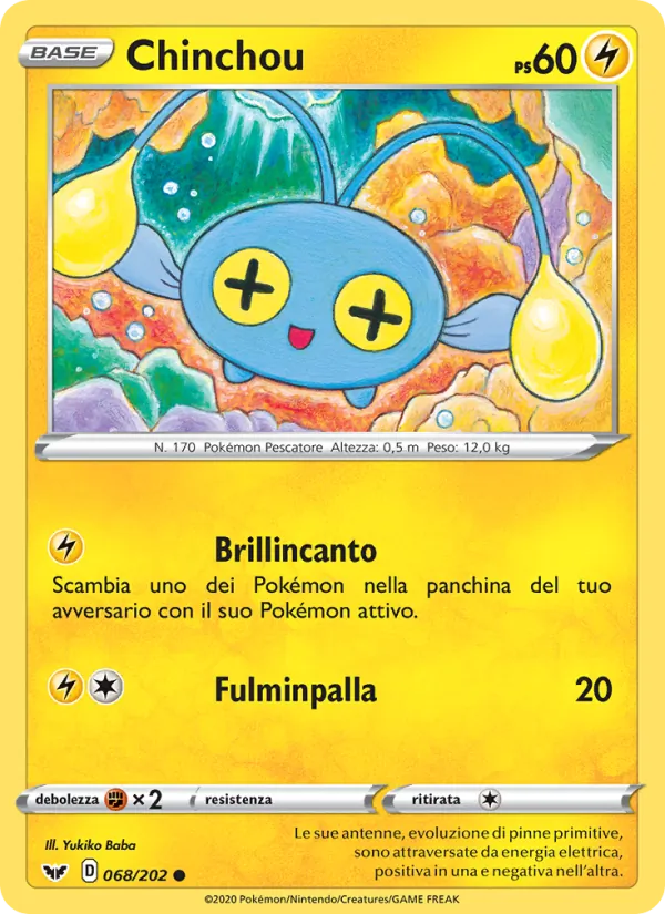 Carta Chinchou dell'espansione Spada e Scudo, numero 68/202