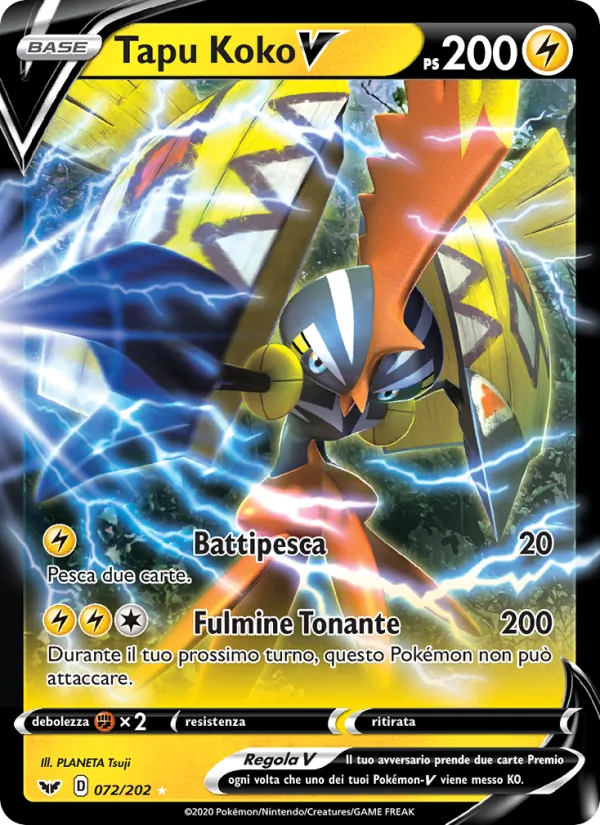 Carta Tapu Koko V dell'espansione Spada e Scudo, numero 72/202