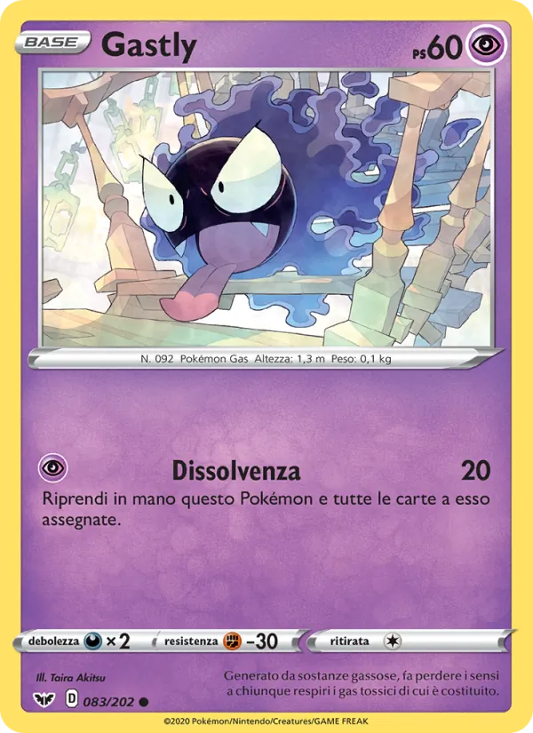 Carta Gastly dell'espansione Spada e Scudo, numero 83/202