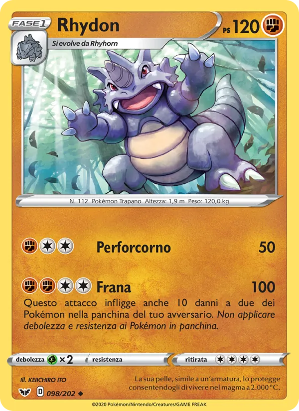 Carta Rhydon dell'espansione Spada e Scudo, numero 98/202