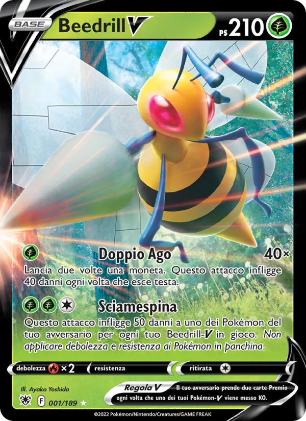 Carta Beedrill V dell'espansione Lucentezza Siderale, numero 001/189