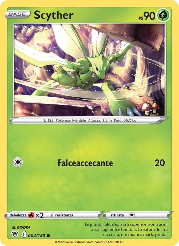 Carta Scyther dell'espansione Lucentezza Siderale, numero 004/189