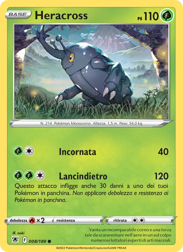 Carta Heracross dell'espansione Lucentezza Siderale, numero 008/189