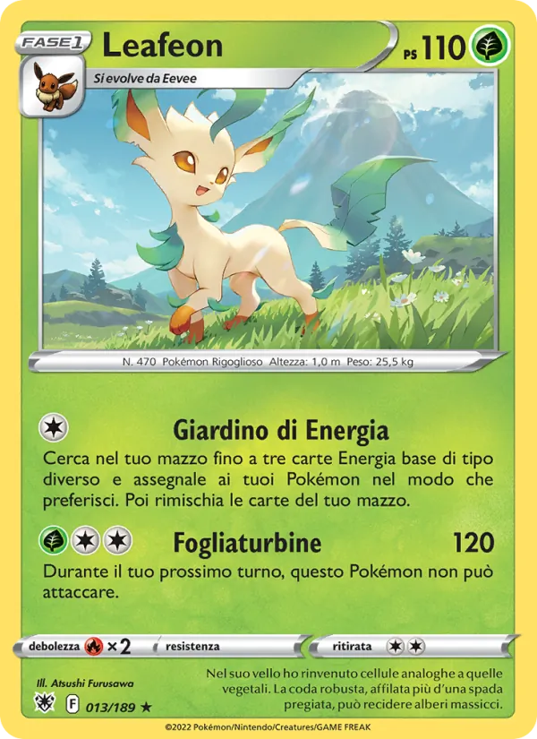 Carta Leafeon dell'espansione Lucentezza Siderale, numero 013/189