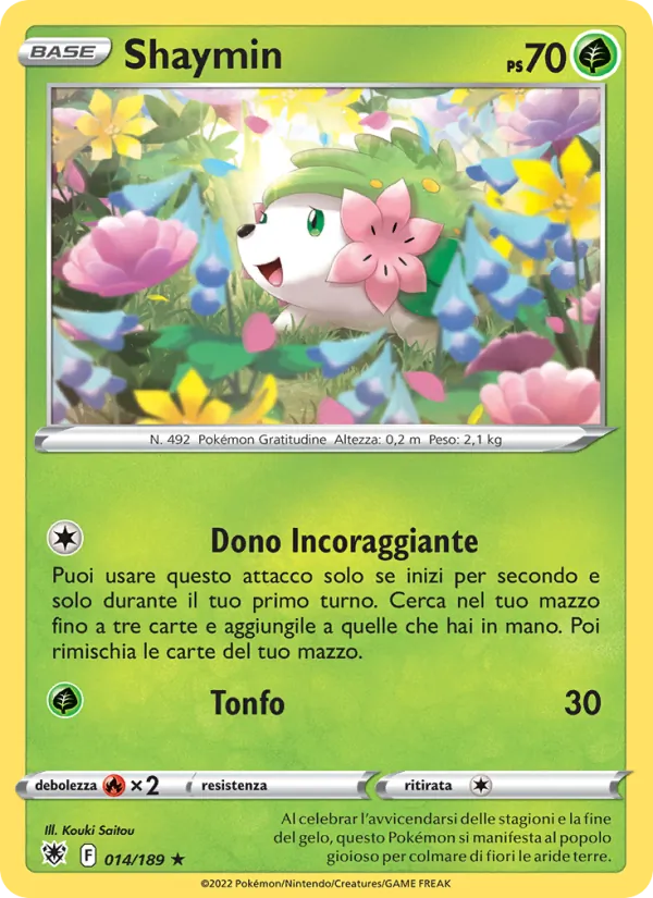 Carta Shaymin dell'espansione Lucentezza Siderale, numero 014/189