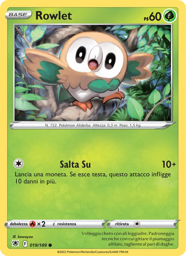 Carta Rowlet dell'espansione Lucentezza Siderale, numero 019/189