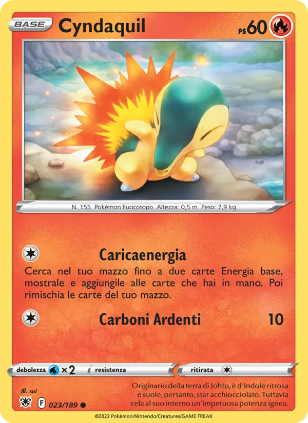 Carta Cyndaquil dell'espansione Lucentezza Siderale, numero 023/189