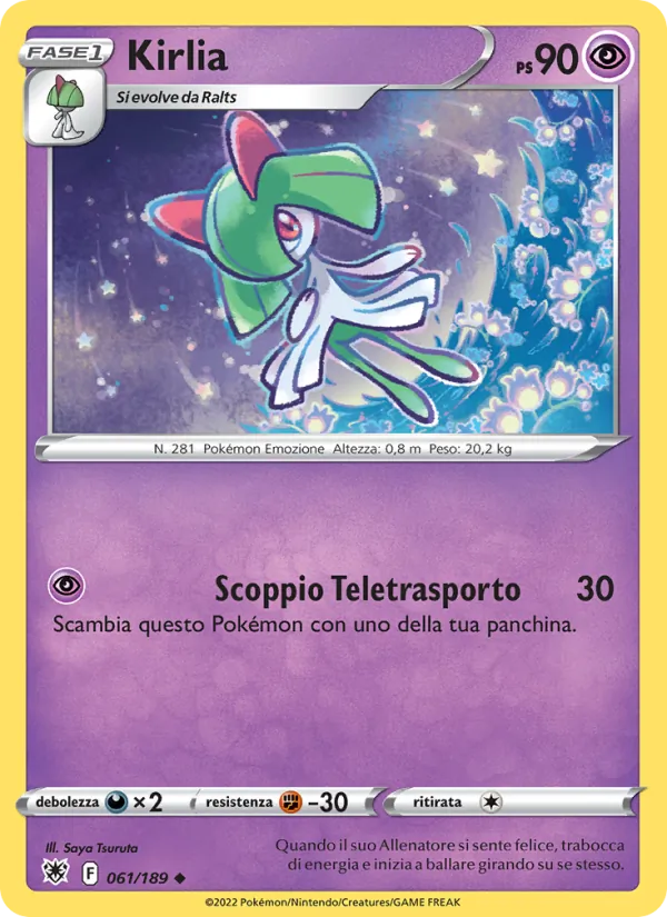 Carta Kirlia dell'espansione Lucentezza Siderale, numero 061/189