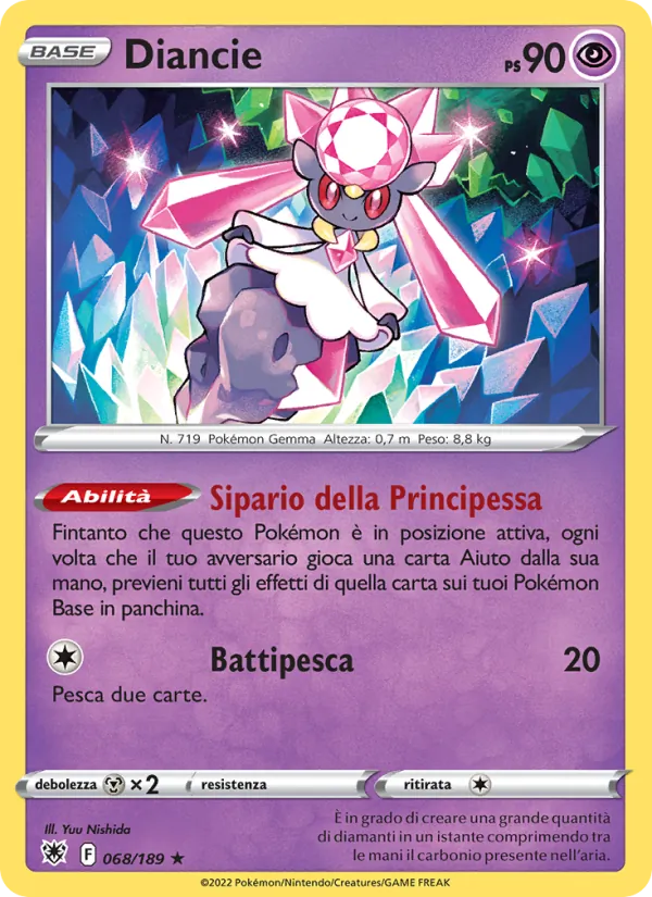 Carta Diancie dell'espansione Lucentezza Siderale, numero 068/189
