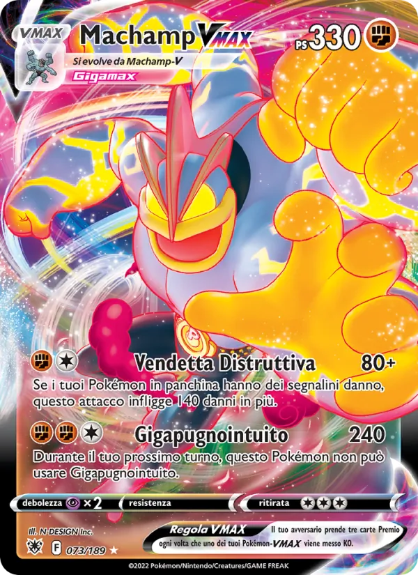 Carta Machamp VMAX dell'espansione Lucentezza Siderale, numero 073/189