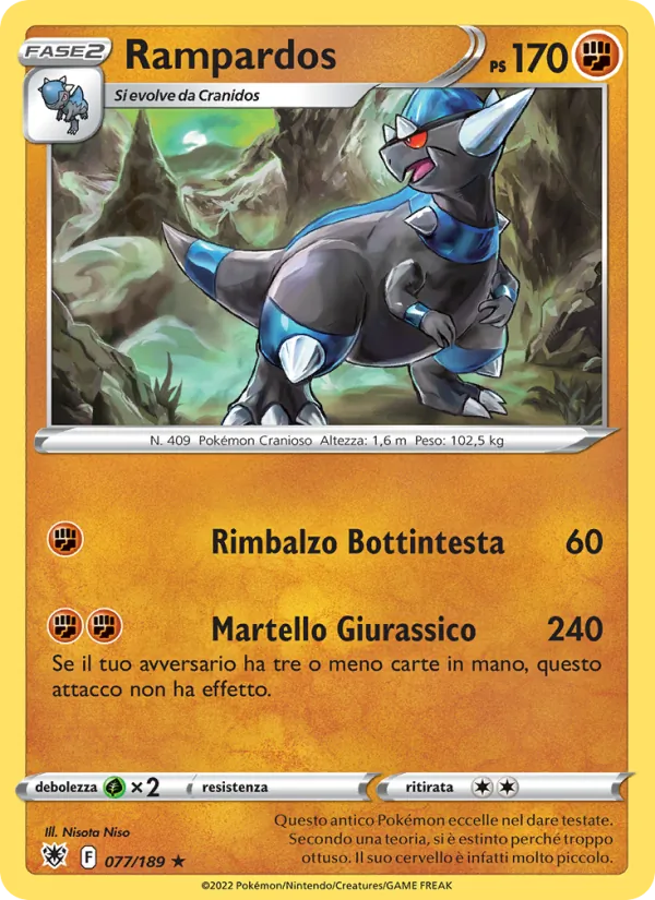 Carta Rampardos dell'espansione Lucentezza Siderale, numero 077/189
