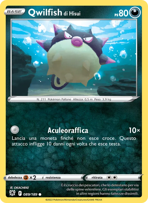 Carta Qwilfish di Hisui dell'espansione Lucentezza Siderale, numero 089/189