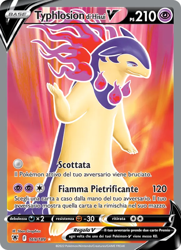 Carta Typhlosion di Hisui V dell'espansione Lucentezza Siderale, numero 169/189