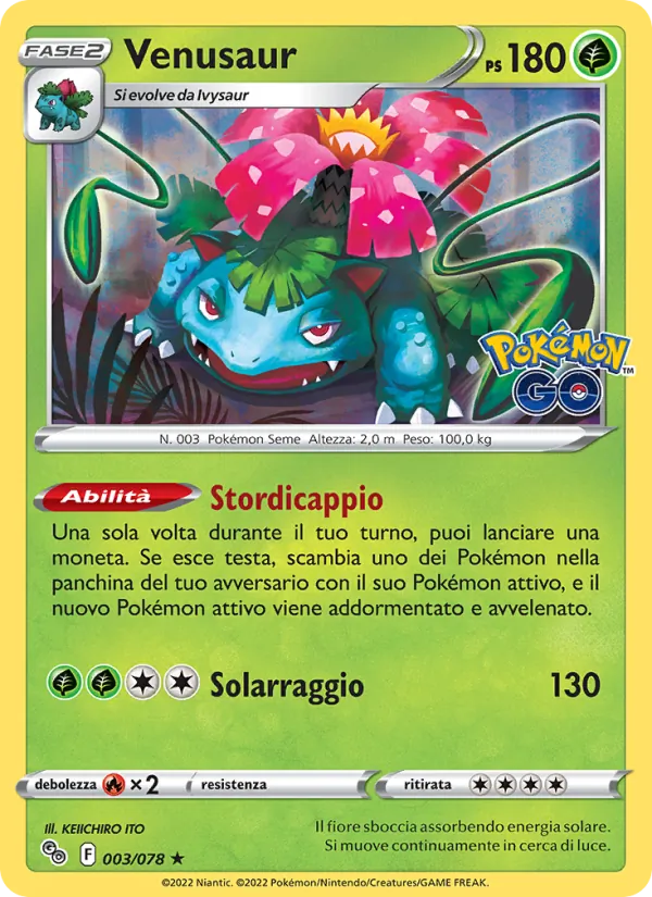 Carta Venusaur dell'espansione Pokémon GO, numero 003/78