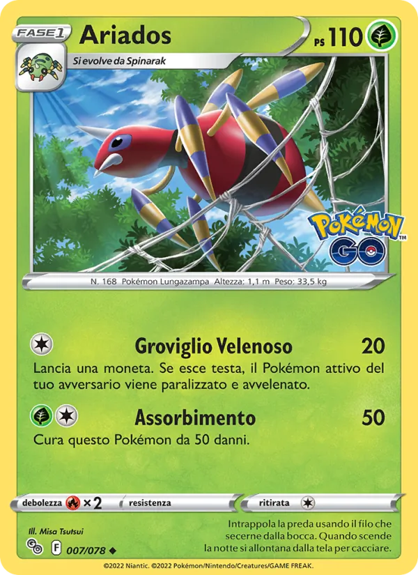 Carta Ariados dell'espansione Pokémon GO, numero 007/78