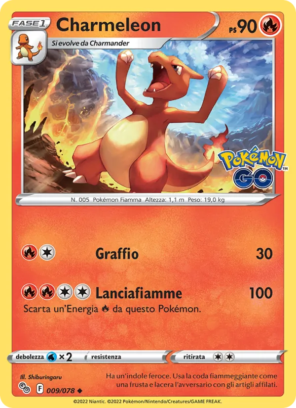 Carta Charmeleon dell'espansione Pokémon GO, numero 009/78