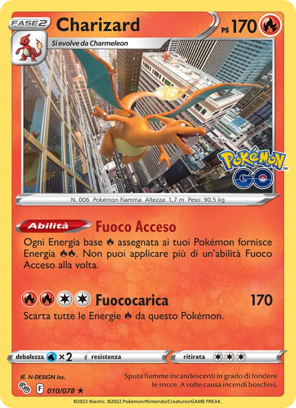 Carta Charizard dell'espansione Pokémon GO, numero 010/78
