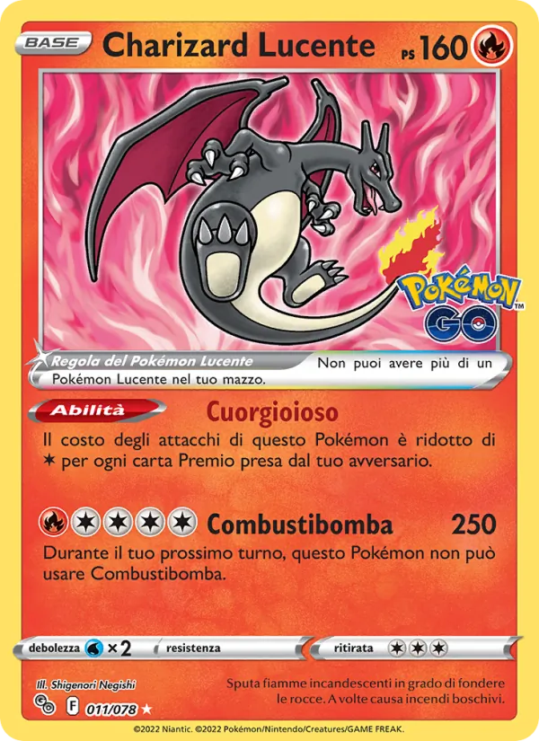 Carta Charizard Lucente dell'espansione Pokémon GO, numero 011/78