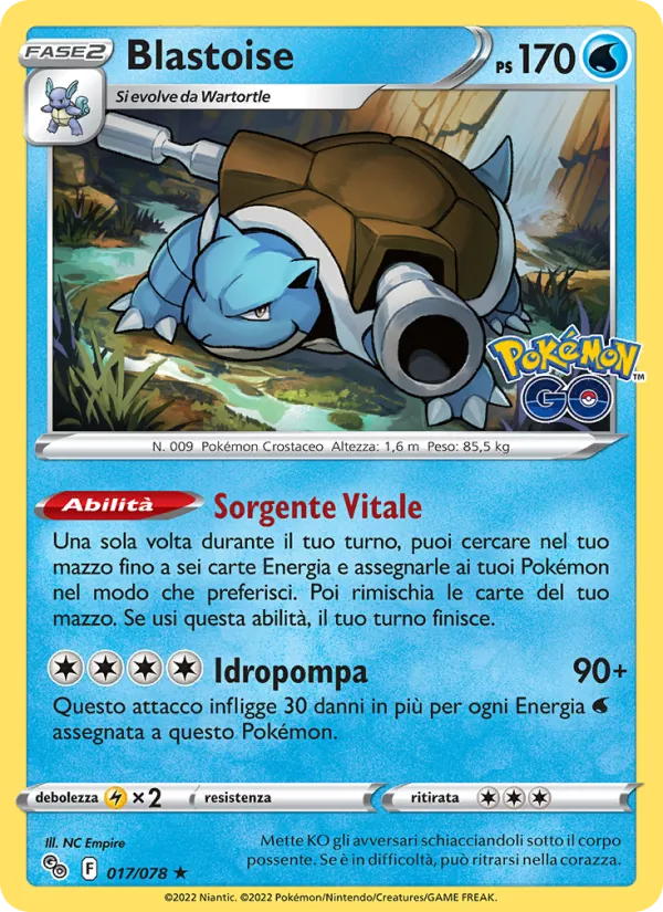 Carta Blastoise dell'espansione Pokémon GO, numero 017/78