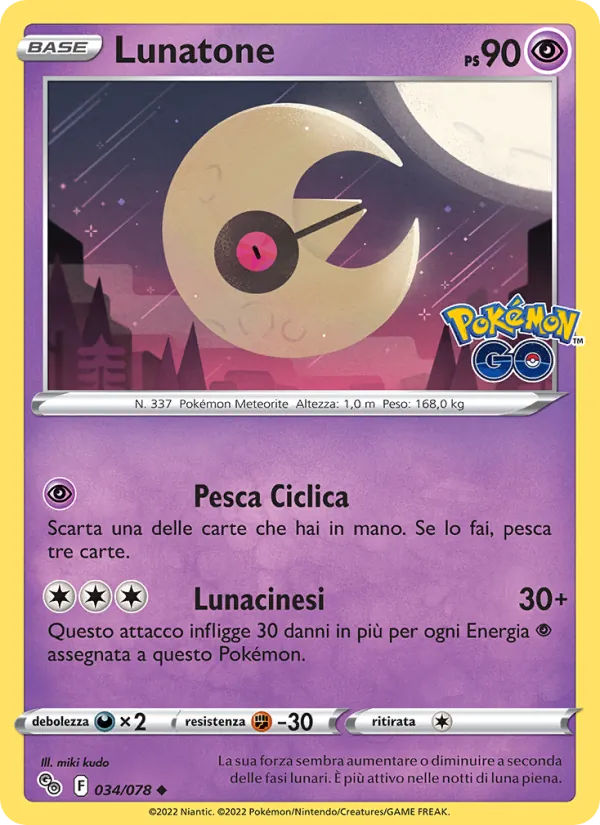 Carta Lunatone dell'espansione Pokémon GO, numero 034/78