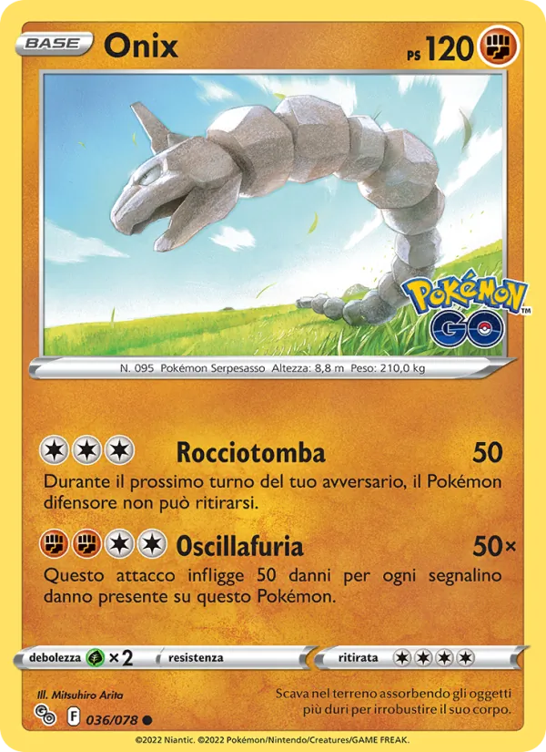 Carta Onix dell'espansione Pokémon GO, numero 036/78
