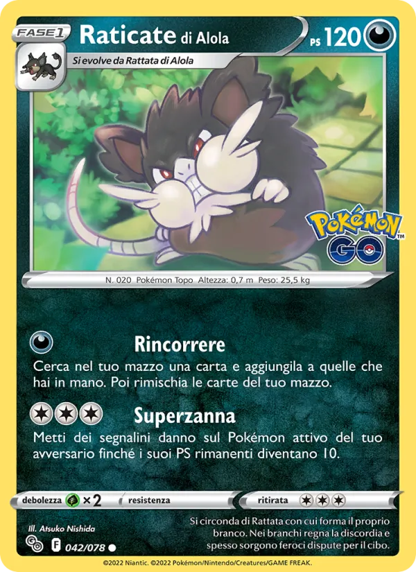 Carta Raticate di Alola dell'espansione Pokémon GO, numero 042/78