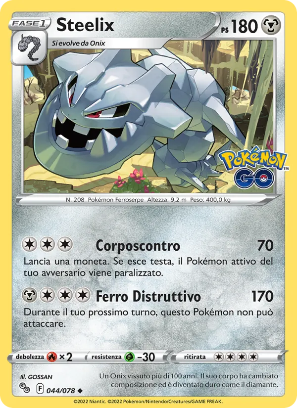Carta Steelix dell'espansione Pokémon GO, numero 044/78