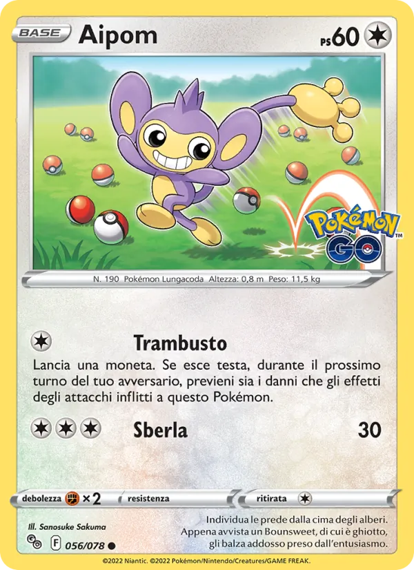 Carta Aipom dell'espansione Pokémon GO, numero 056/78