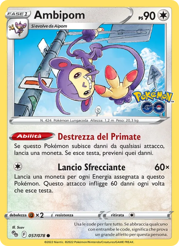 Carta Ambipom dell'espansione Pokémon GO, numero 057/78