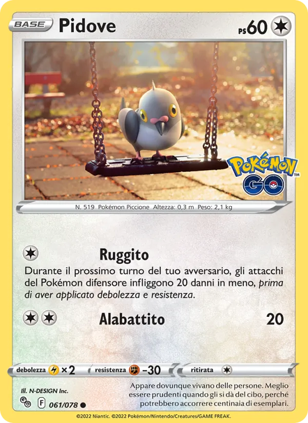 Carta Pidove dell'espansione Pokémon GO, numero 061/78