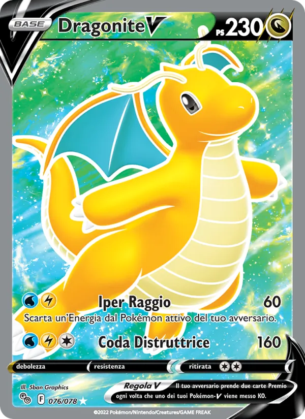 Carta Dragonite V dell'espansione Pokémon GO, numero 076/78
