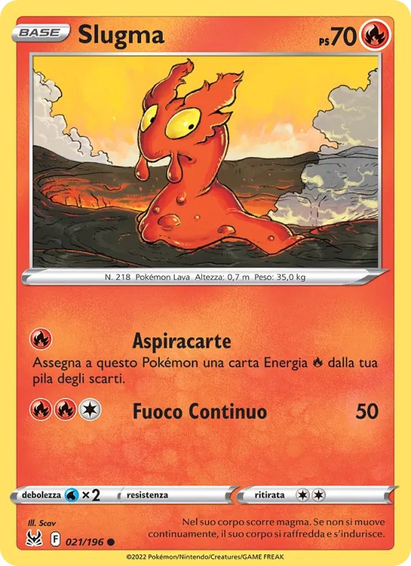 Carta Slugma dell'espansione Origine Perduta, numero 021/196