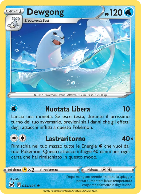 Carta Dewgong dell'espansione Origine Perduta, numero 034/196
