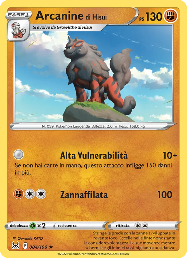 Carta Arcanine di Hisui dell'espansione Origine Perduta, numero 084/196