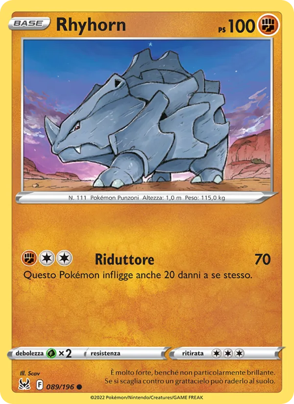 Carta Rhyhorn dell'espansione Origine Perduta, numero 089/196