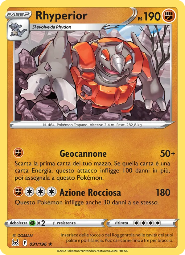 Carta Rhyperior dell'espansione Origine Perduta, numero 091/196