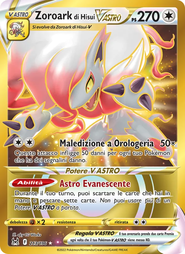 Carta Zoroark di Hisui V ASTRO dell'espansione Origine Perduta, numero 213/196