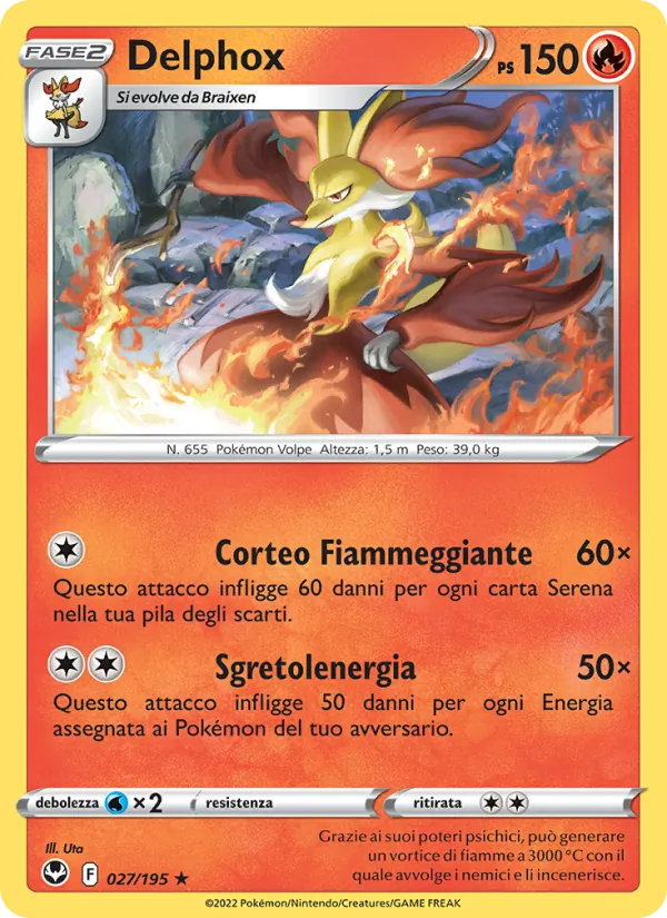 Carta Delphox dell'espansione Tempesta Argentata, numero 027/195